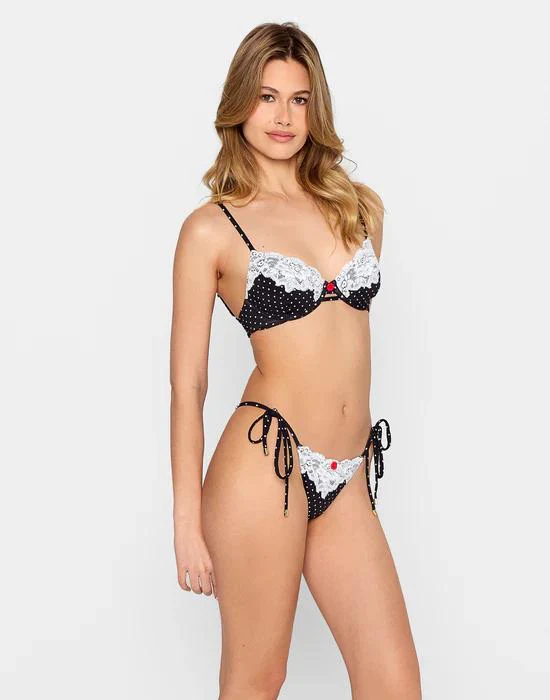 Black White Dot Tie Side Skimpy Bottom - Image 3