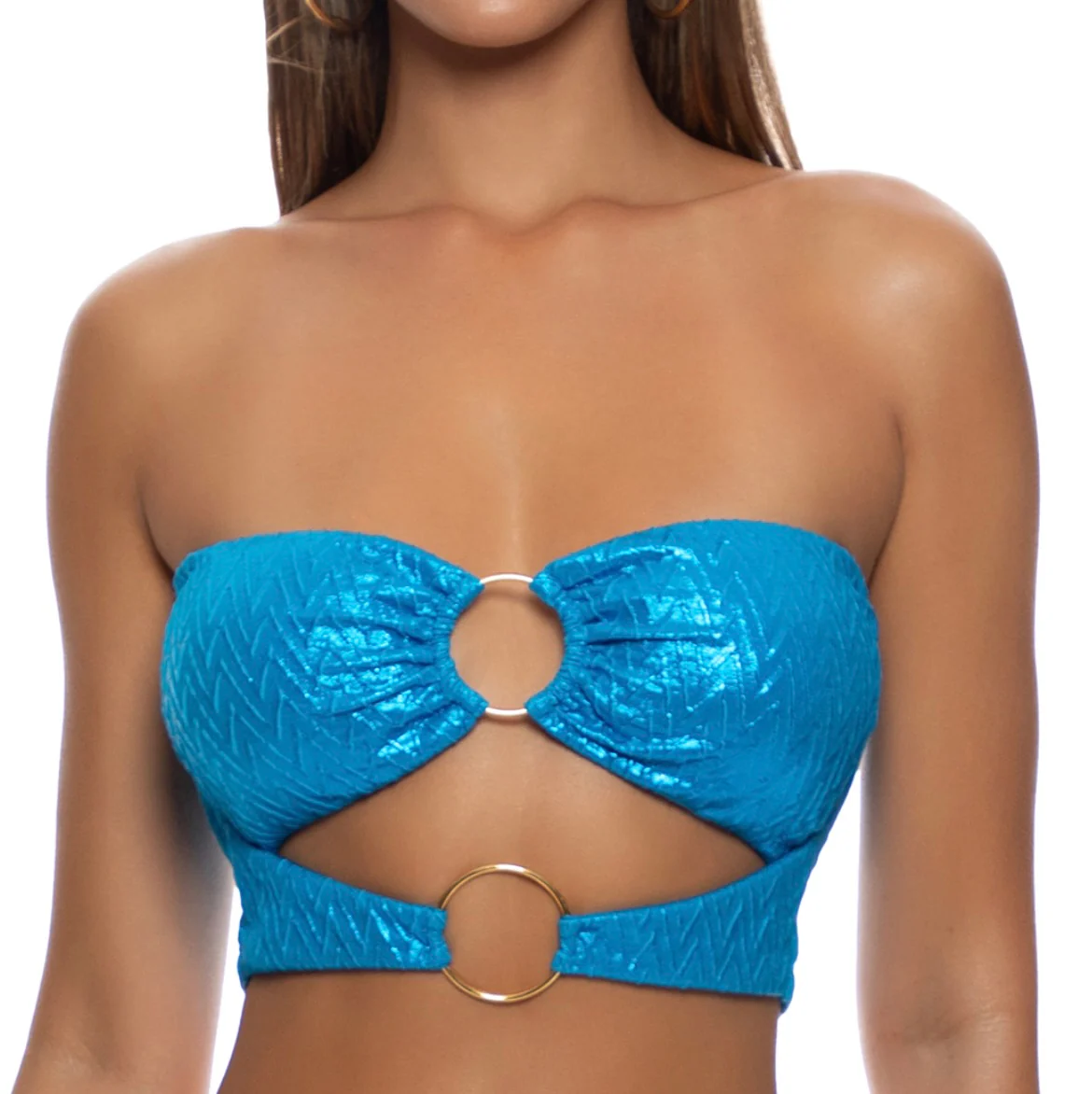Blue Liquid Voltage Double Loop Bandeau Crop Top