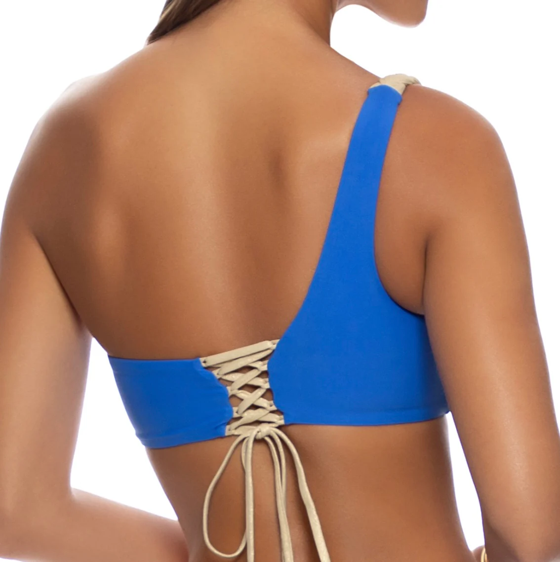 Electric Blue Sail On One Shoulder Braided Laced Back Top - Image 2