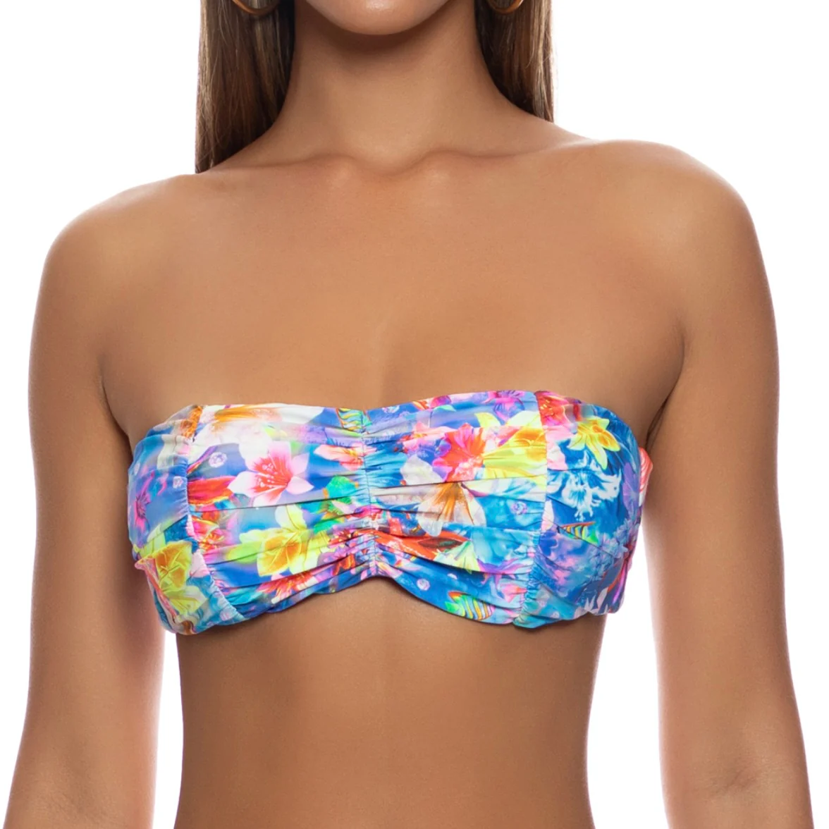 Multicolor Underwater Dreaming Ruched Free Form Bandeau Top