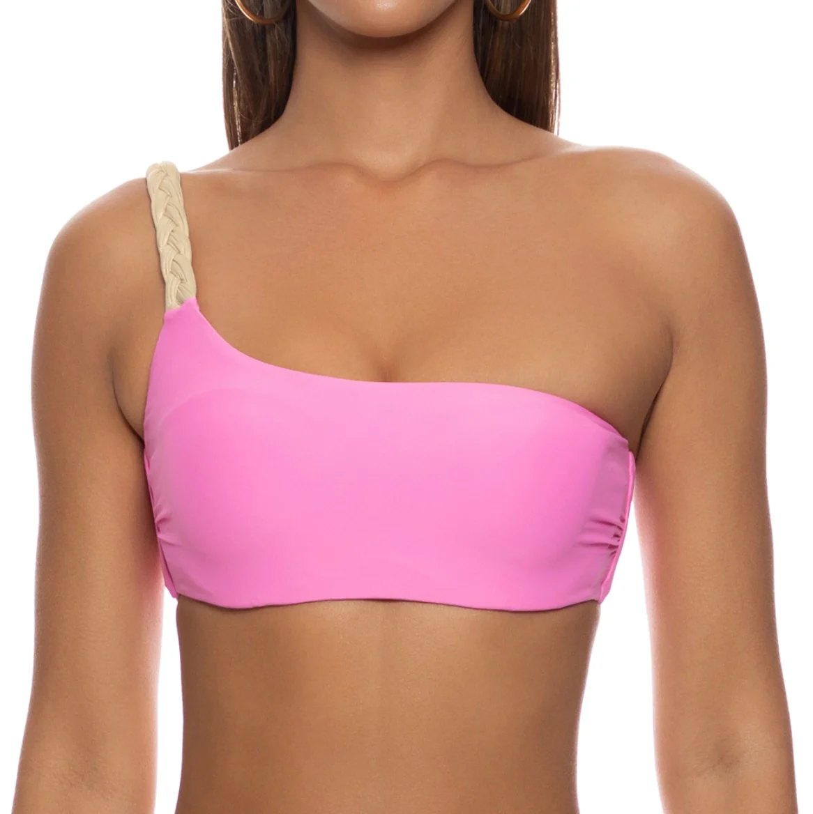 Pink Sail On One Shoulder Braided Laced Back Top